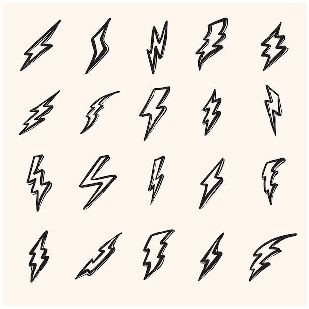 Set dondergerelateerde Doodle-pictogrammen Goed gemaakte handtekening in dunne lijnstijl met bewerkbare lijn