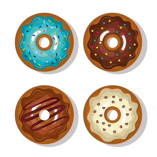 Vector set donuts blue, white and chocolate sweet isolated