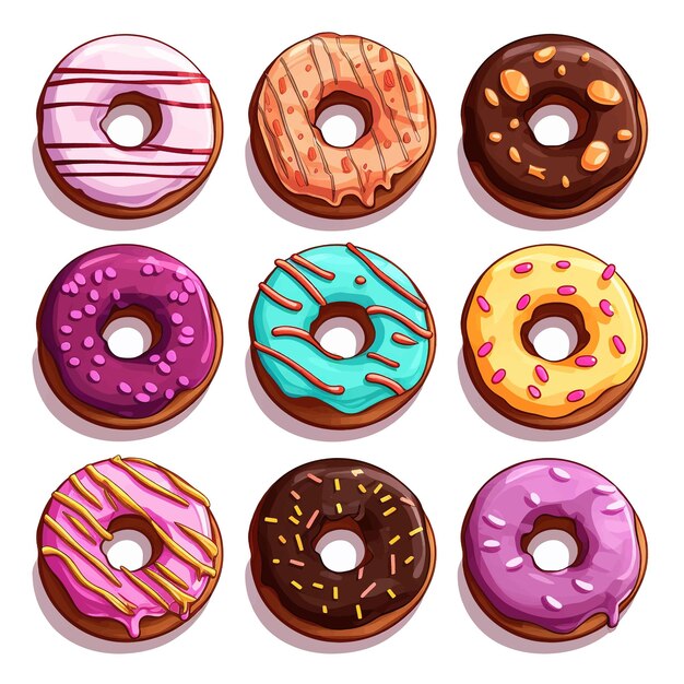 set of donuts isolated on white background