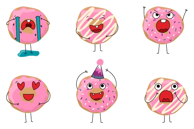 Vector set of donuts with different emotions