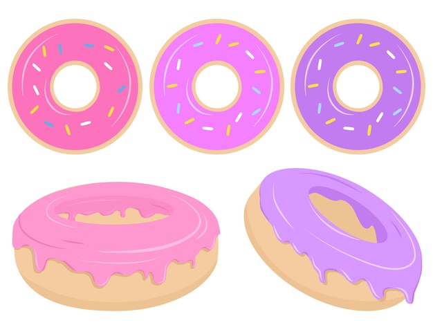 set of donuts with melted colorful cream