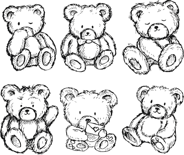 Vector set of  doodle bear on paper background