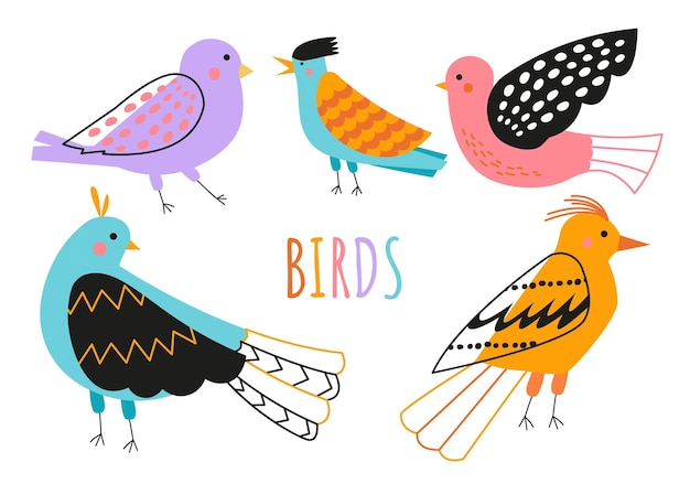 Set of doodle birds