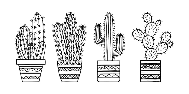 Set doodle cactussen in potten