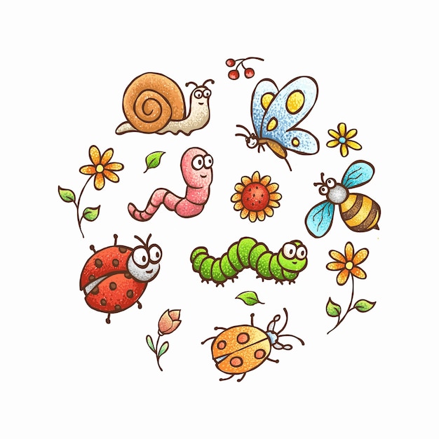 Set of doodle cartoon insect