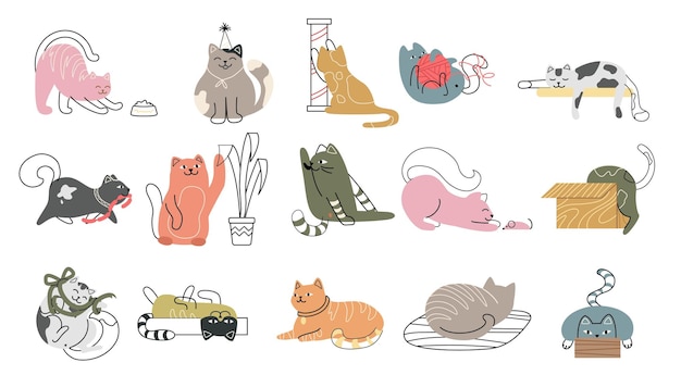 Vector set of doodle cats