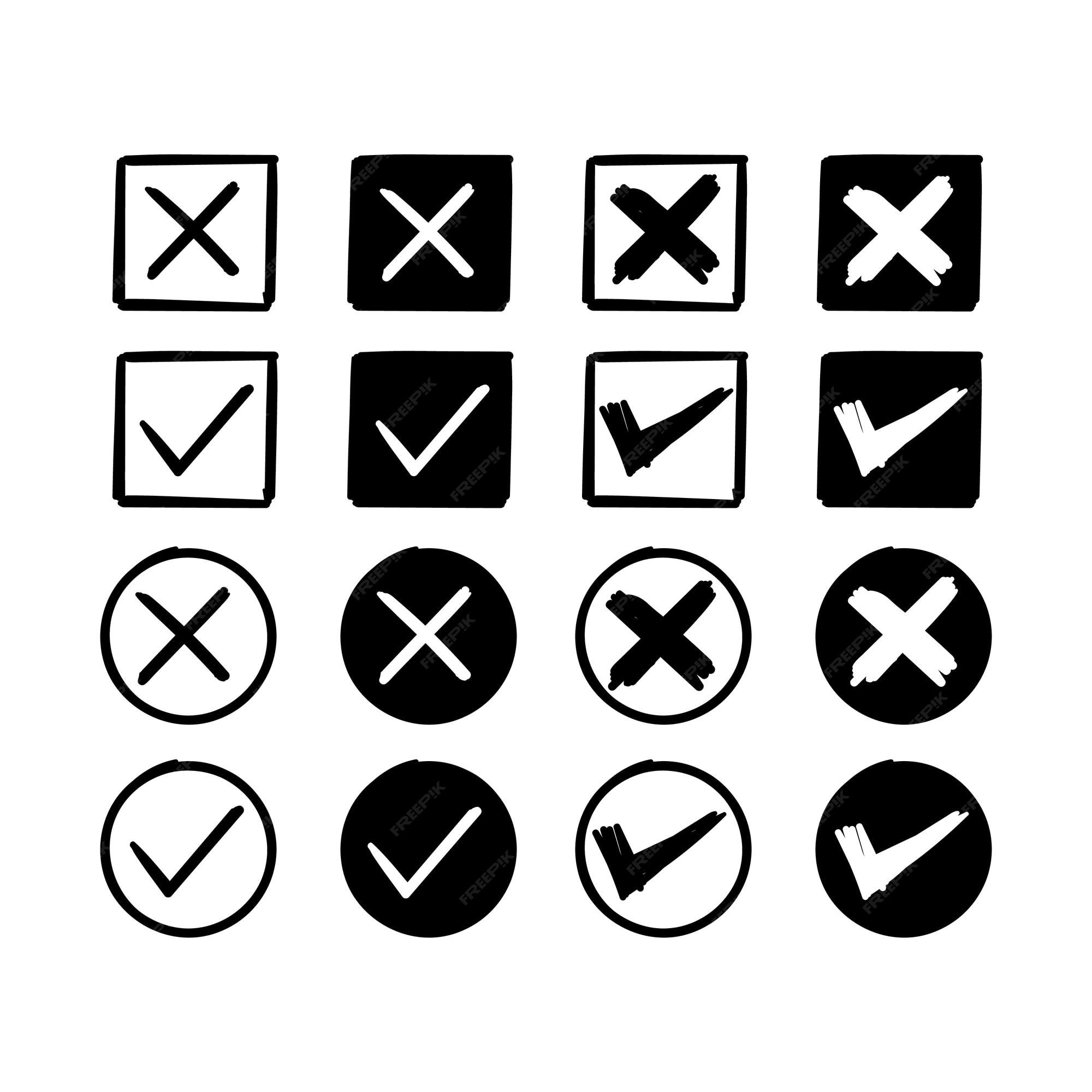 Doodle check mark e cross mark icon set check list símbolo