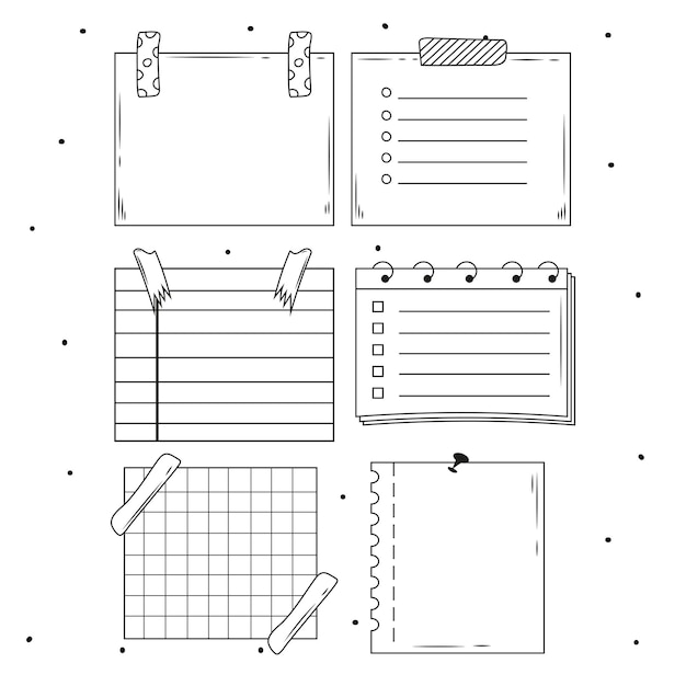 Set doodle checklists Wat moet er gedaan worden een takenlijst met een vectorillustratie van een teek