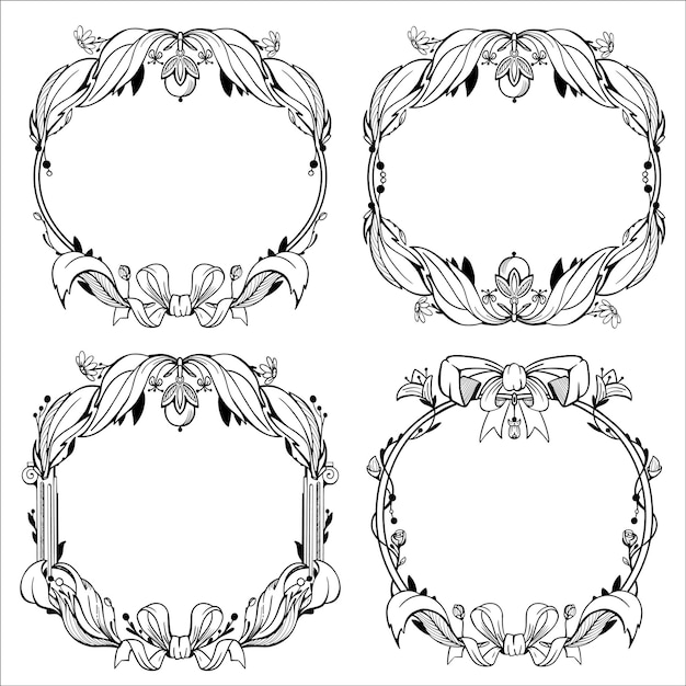 Vector set of doodle circle floral frames for banner postcard and own text