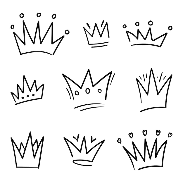 Vettore insieme di stile disegnato a mano di schizzo della corona di doodle