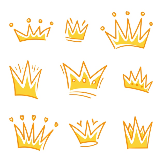 Set of doodle Crown sketch hand drawn style