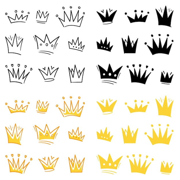 Set of doodle Crown sketch hand drawn style