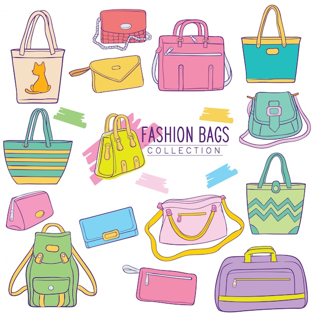 Set di collezione di borse moda doodle