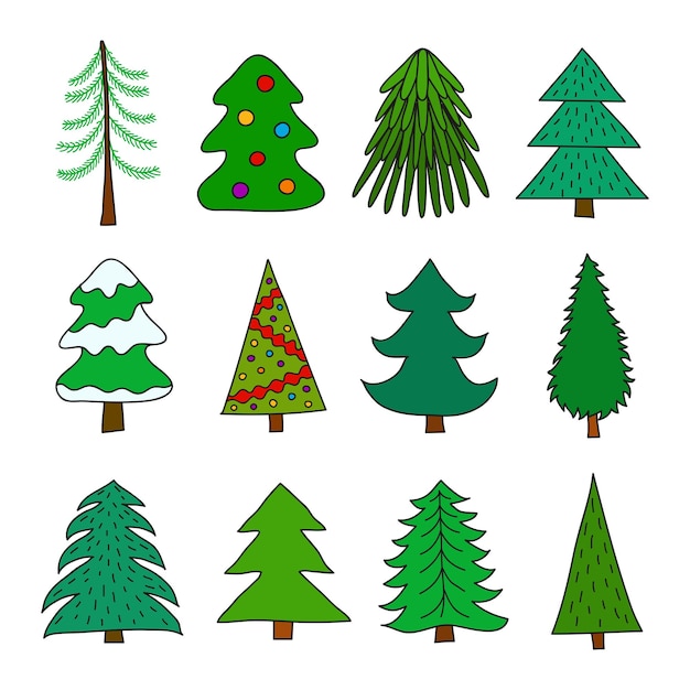 Set of doodle fir trees