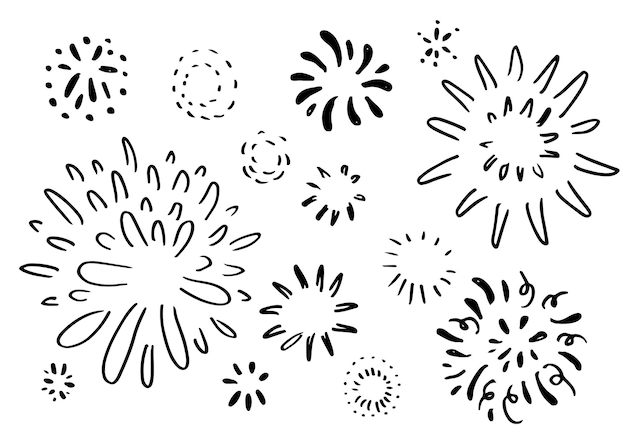 набор фейерверков, выделенных на белом фоне, нарисованный вручную из элементов фейерворка, векторная иллюстрация дизайна