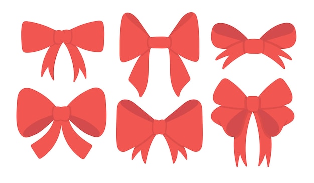 Set of doodle flat clipart bright satin ribbon in the form of a bow