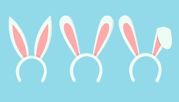 Set of doodle flat clipart headband with bunny ears