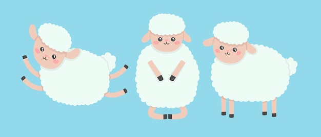 set of doodle flat clipart little cute sheep