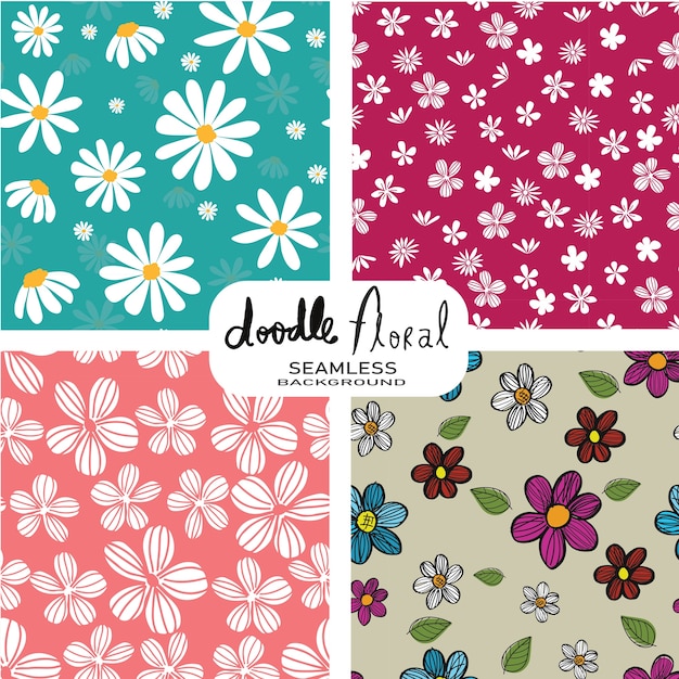 Set of doodle floral pattern seamless background