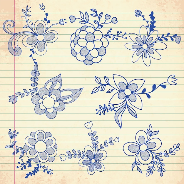 Vettore set di fiori di doodle