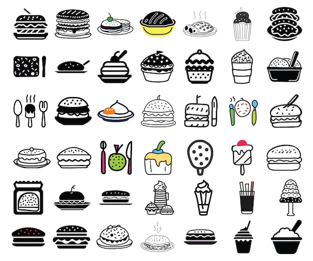 Vettore set di icone alimentari doodle