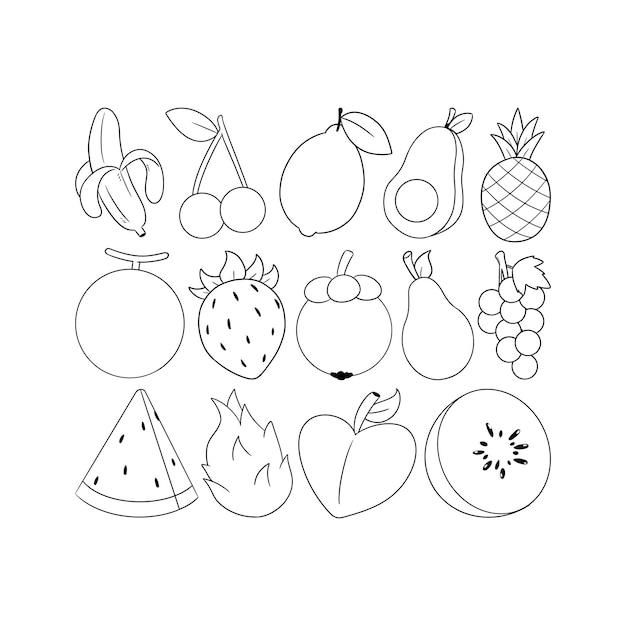 Vettore set di illustrazioni di frutta doodle