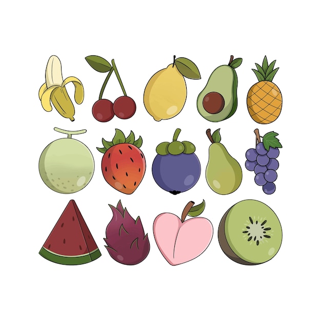 Vector set of doodle fruit illustration