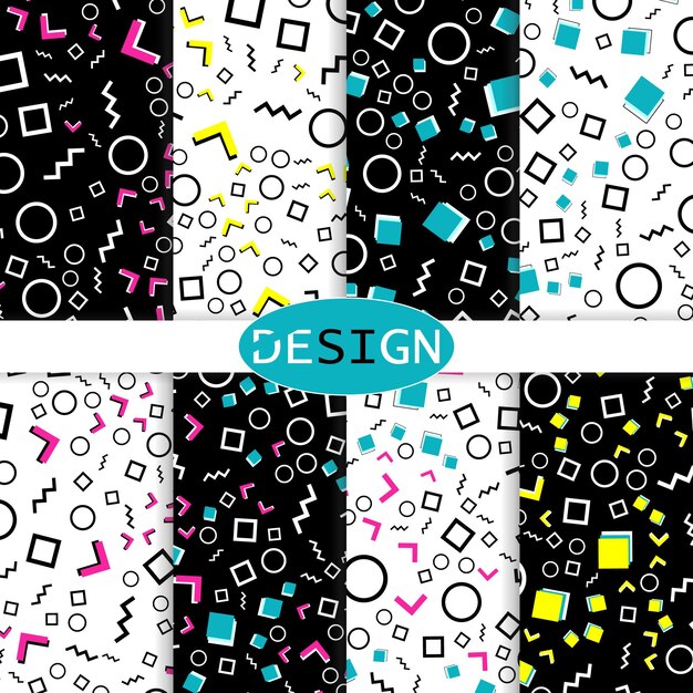 Vector set of doodle fun seamless patterns colorful funky background