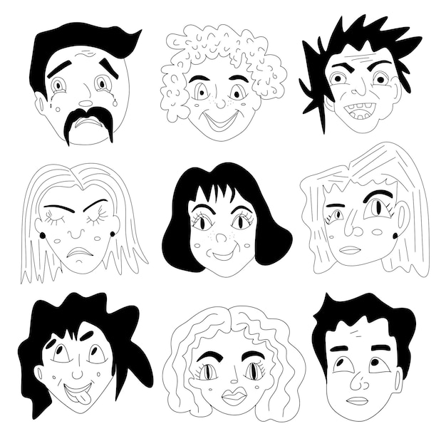 Set doodle gezichten met emoties