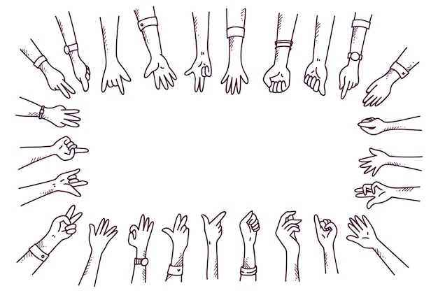 Set doodle hand in verschillende gebaren