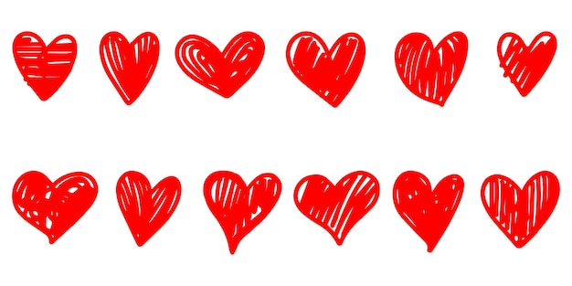 Set of doodle hearts isolated on white background. hand drawn of icon love. vector illustration.