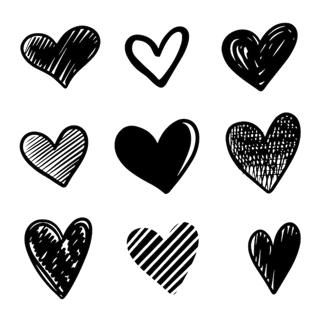 Set of doodle hearts isolated on white background. hand drawn of icon love.vector illustration.