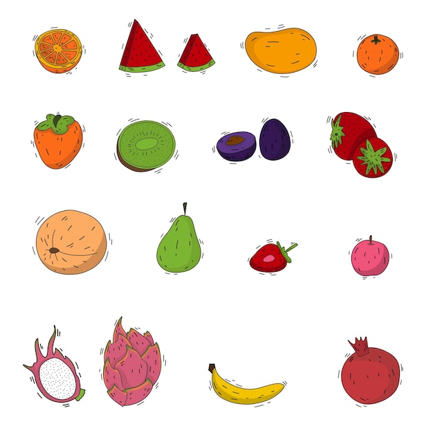 Set di icone di doodle collezione di frutta