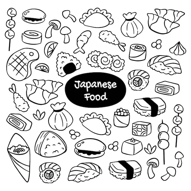 Set of doodle illustrations japanese food