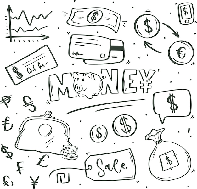Vector set of doodle money symbol vector