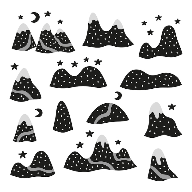 Set of doodle mountains