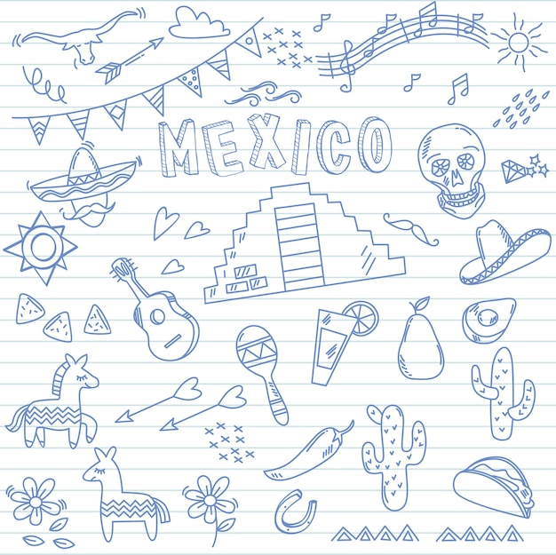 Vector set of doodle on paper background