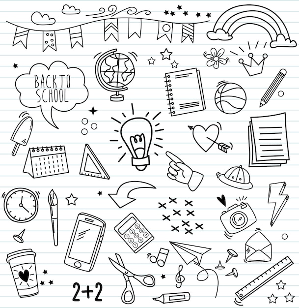 Vector set of doodle on paper background