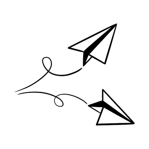 Set of doodle paper plane icon hand draw paper airplane vector illustration