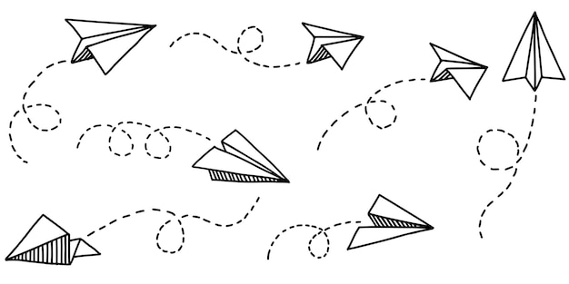 Set of doodle paper plane icon. hand drawn paper airplane. vector illustration.