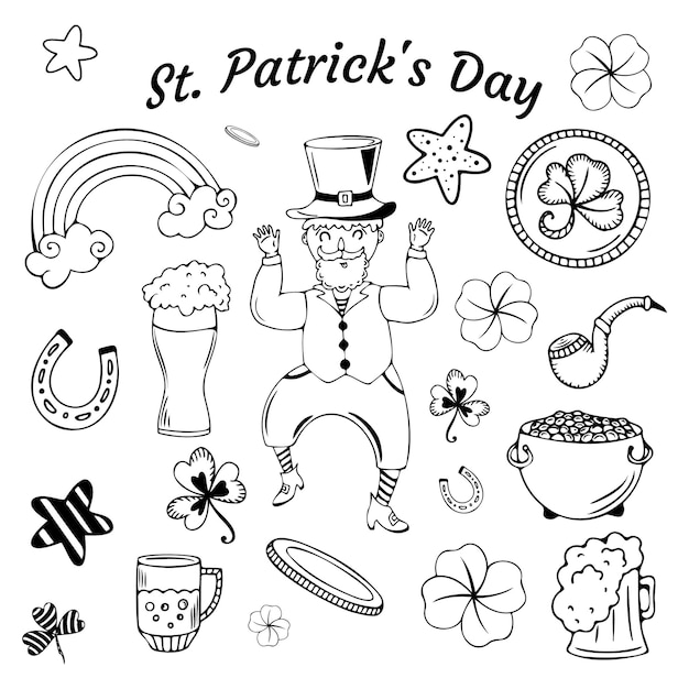 Set doodle pictogrammen voor st patrick's day