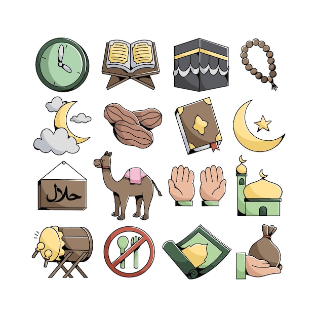 Vector set of doodle ramadan illustration