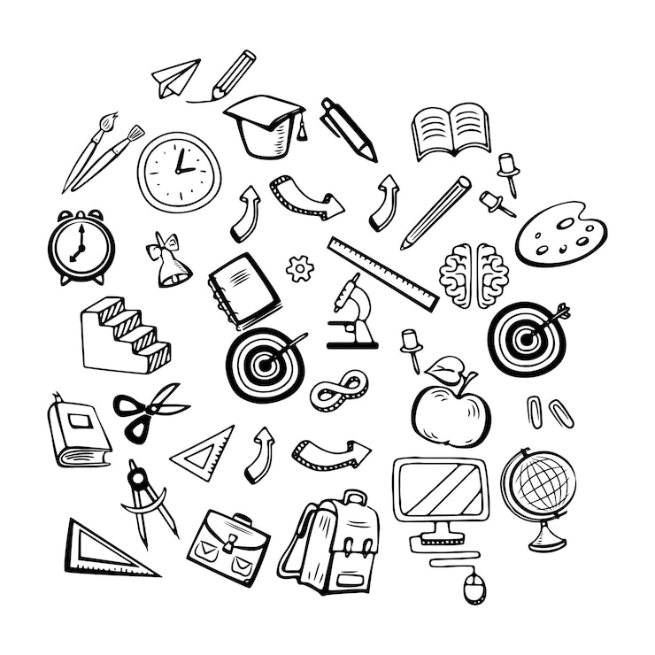 Vector set of doodle school, art, work, performance, scientific icons