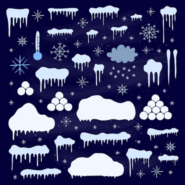 Set of doodle snow winter decorations