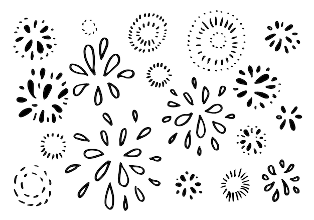 набор рисунков Starburst изолирован на белом фоне, нарисованный вручную из элементов дизайна Sunburst векторная иллюстрация