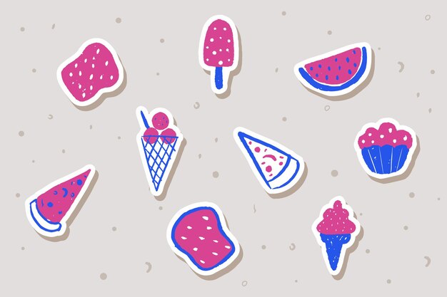 Vector set doodle-stickers met retro-thema gestileerde handgetekende vectorillustratie voor het schrijven van een dagboek