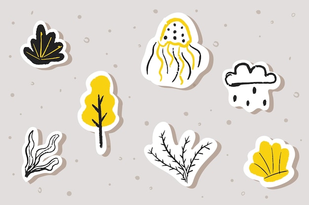 Vector set of doodle stickers with retro theme stylized hand drawn vector illustration for journaling