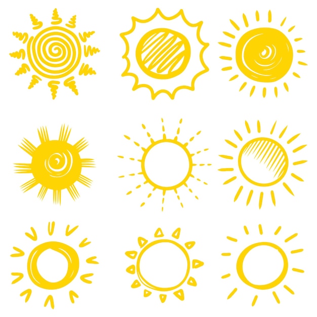 Set of doodle sun. design elements. vector illustration.