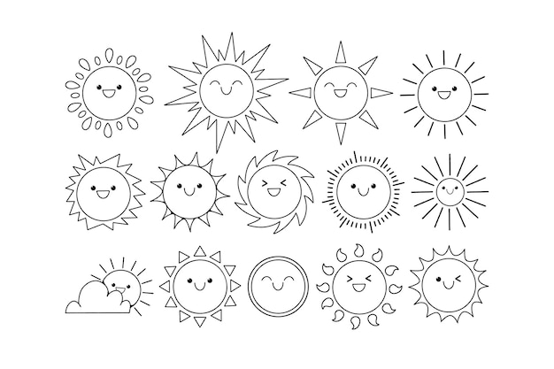 Vector set of doodle sun illustration