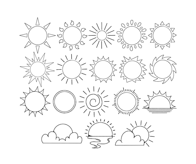 Vector set of doodle sun illustration